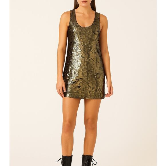 Robert Rodriguez Sequin Short Mini Party Dress Womens 4 Formal Cocktail Gold - Picture 1 of 7